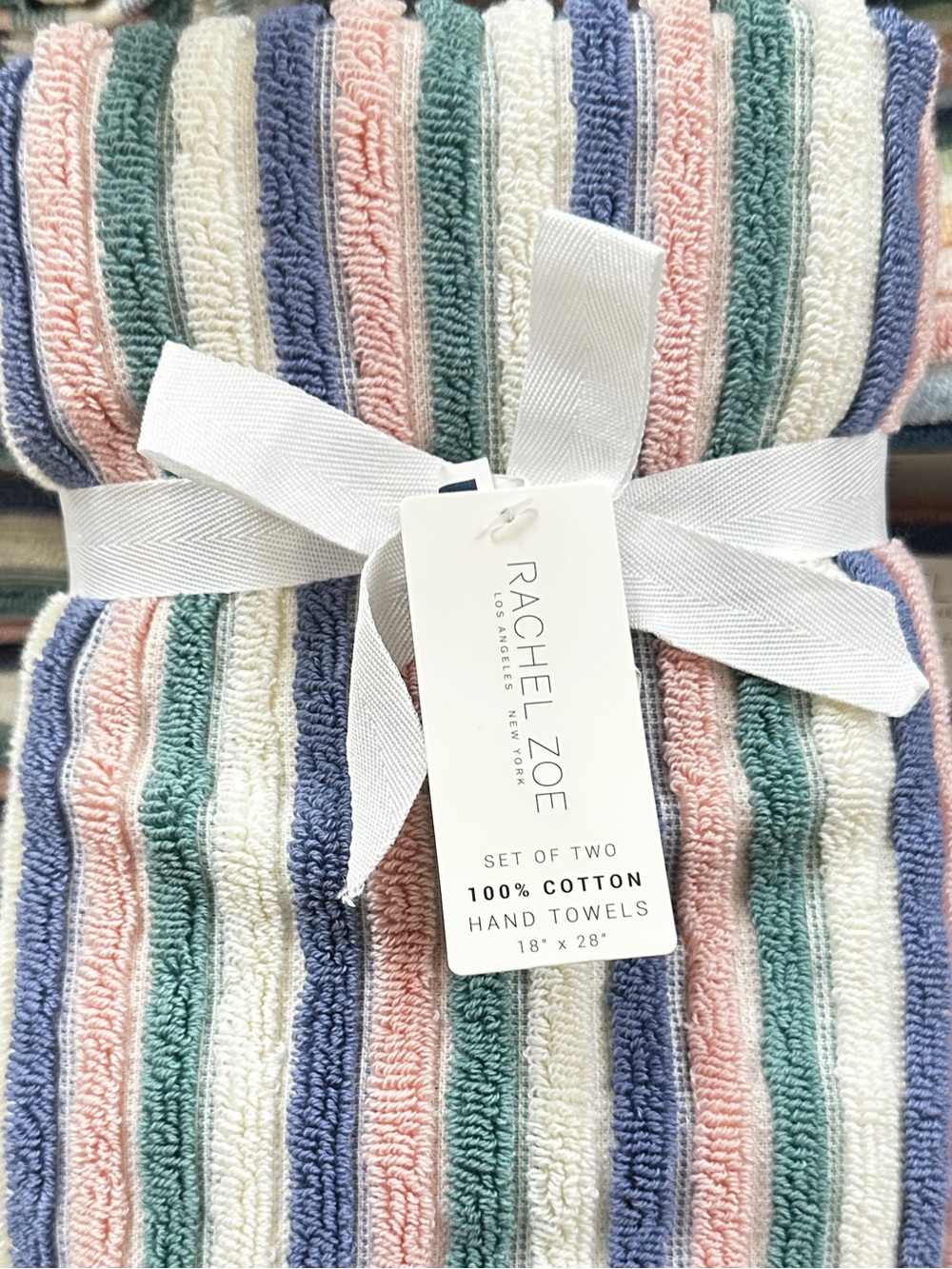 Rachel Zoe Striped Cotton Hand Towels - Pink, Blue, Green, Cream 2-pack